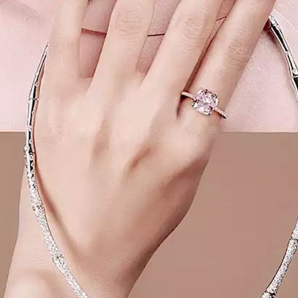 Diamond Under Halo Ring with 5 Carat Cushion Cut‎ Morganite Engagement Ring - Picture 4 of 17